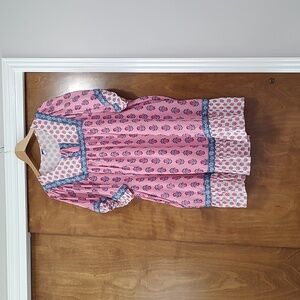 Old Navy pink and navy tunic with puffy sleeves